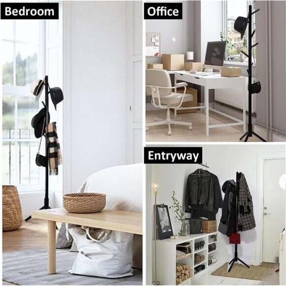 Wooden Tree Coat Rack Stand, 3 Adjustable Sizes, 8 Hooks - Super Easy Assembly - Picture 2 of 7